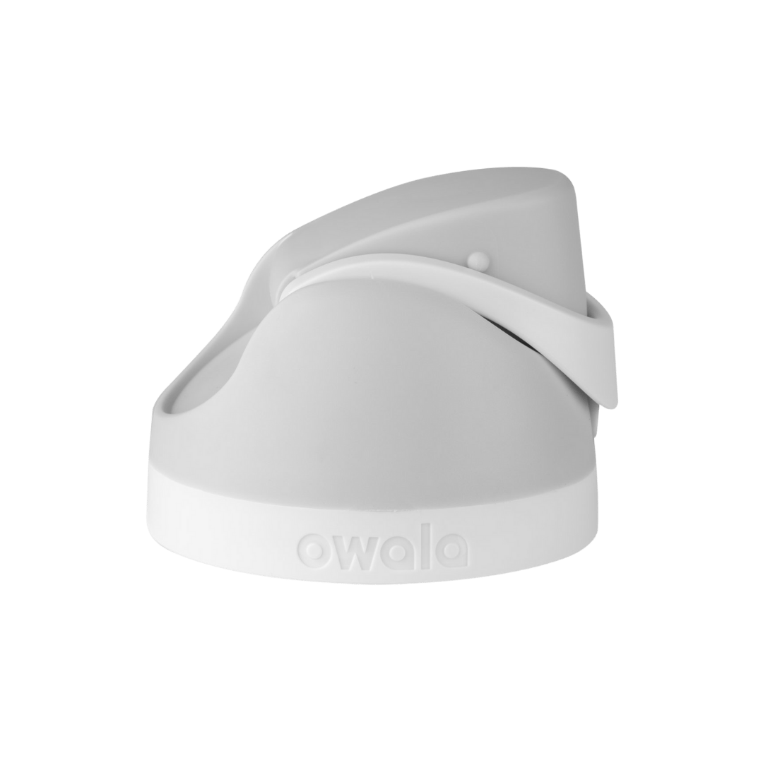 Owala FreeSip replacement lid in Shy Marshmallow, soft white body with white carry loop, lid detail view