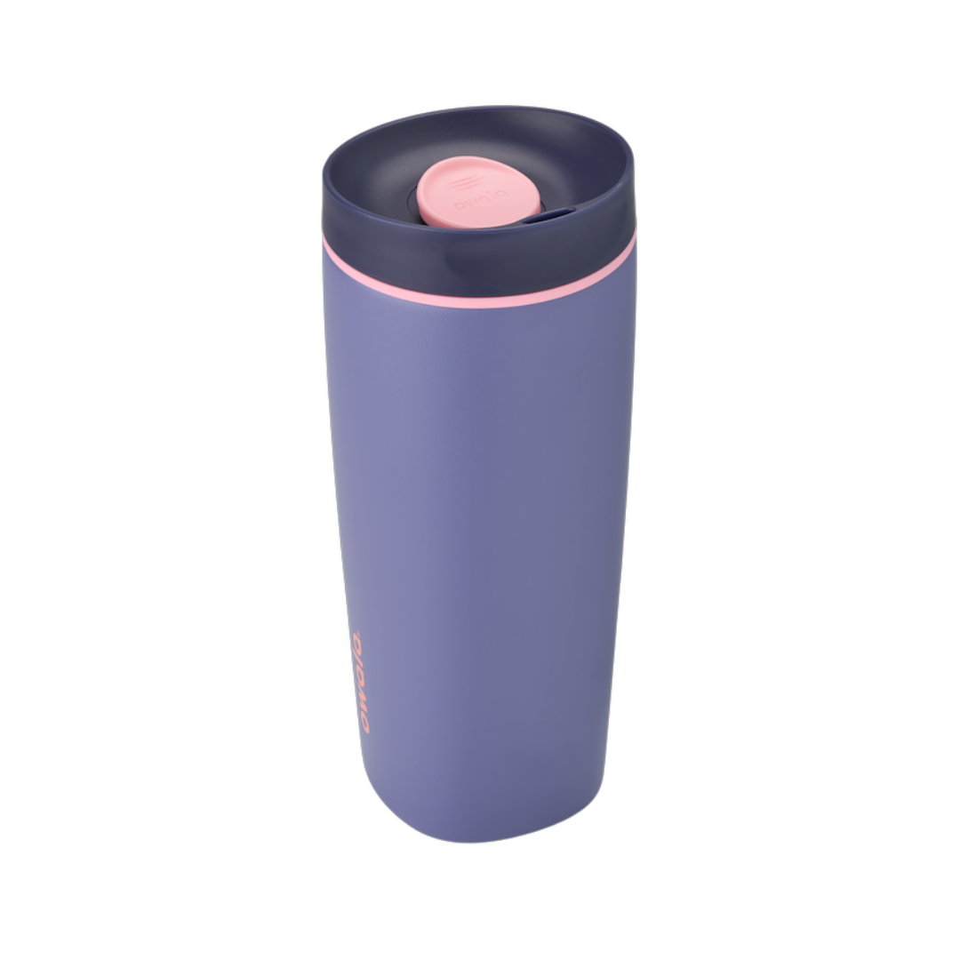 SmoothSip Slider 20oz, periwinkle blue body with navy lid and pink slider button
