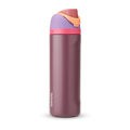 FreeSip 24oz in Lilac Dream, deep plum body with mauve flip cap, lavender lid, hot pink accent band, and orange carry loop