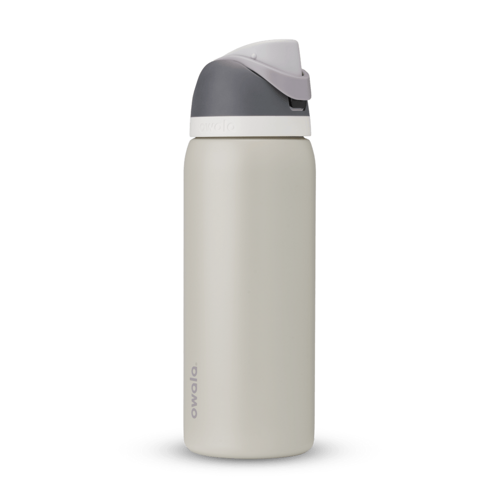 FreeSip 32oz water bottle, off-white cream body with medium gray lid and carry loop