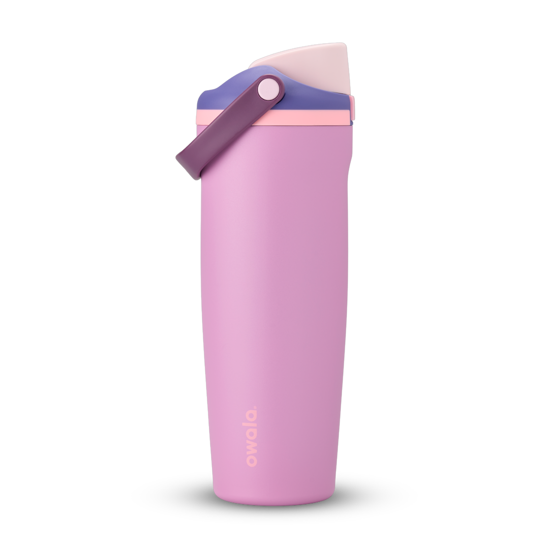 FreeSip Sway 32oz, soft lilac pink tumbler with purple and blush accent lid and carry loop
