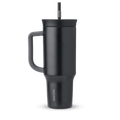 40oz Tumbler in Very, Very Dark, near-black charcoal insulated tumbler with matching dark grey handle, lid, and straw