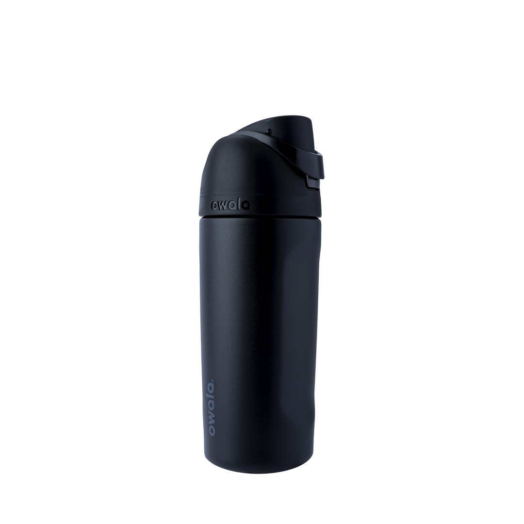 Kids FreeSip 16oz in Very Very Dark, matte all-black insulated bottle with black flip cap and black carry loop
