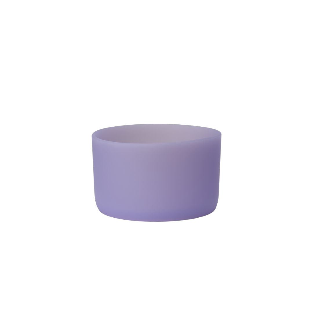 Owala Bottle Boot in translucent matte soft lavender purple silicone, wide short cylindrical form for FreeSip Tumbler and Sway bottles
