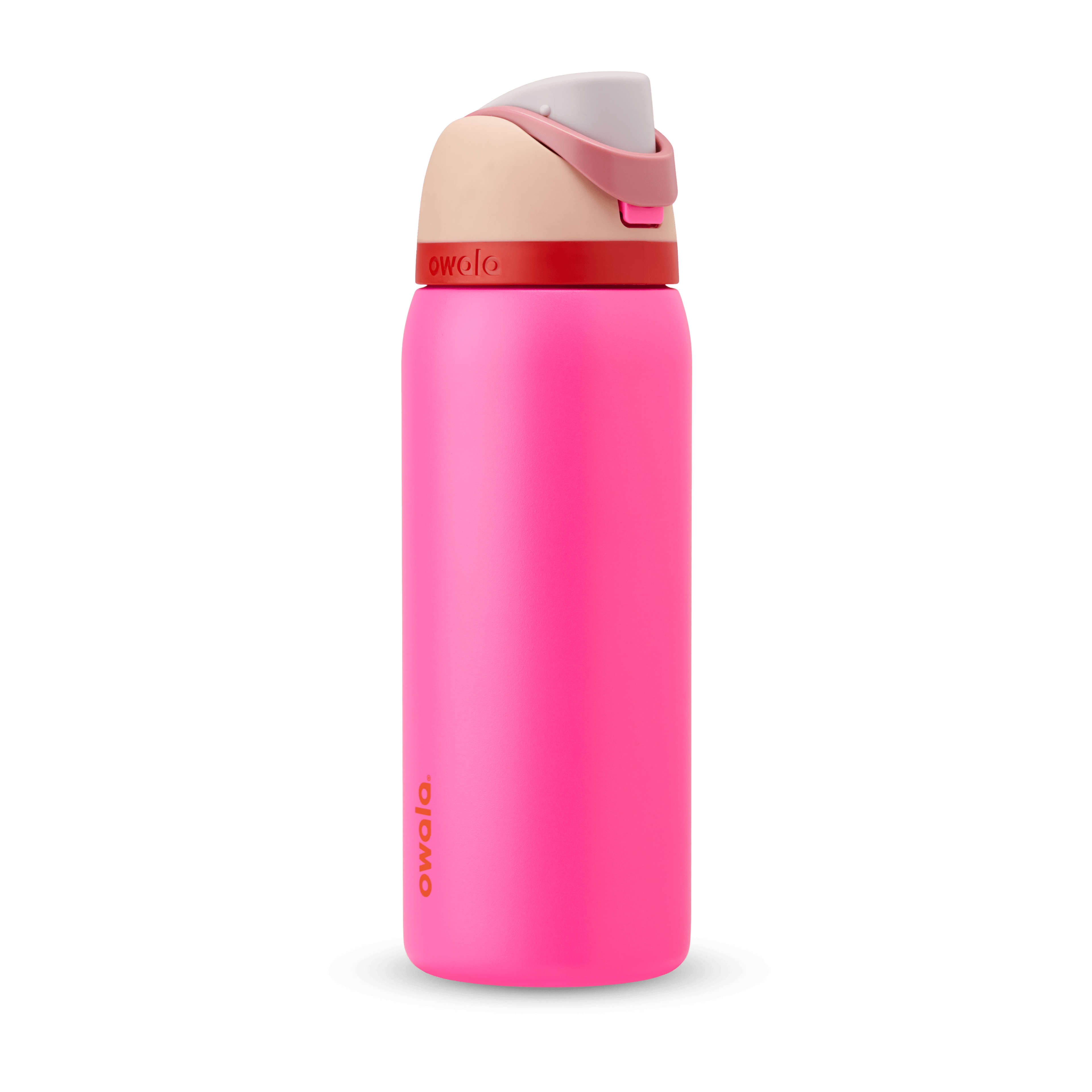FreeSip 32oz water bottle, neon hot pink body with blush pink and dark rose color-block flip cap