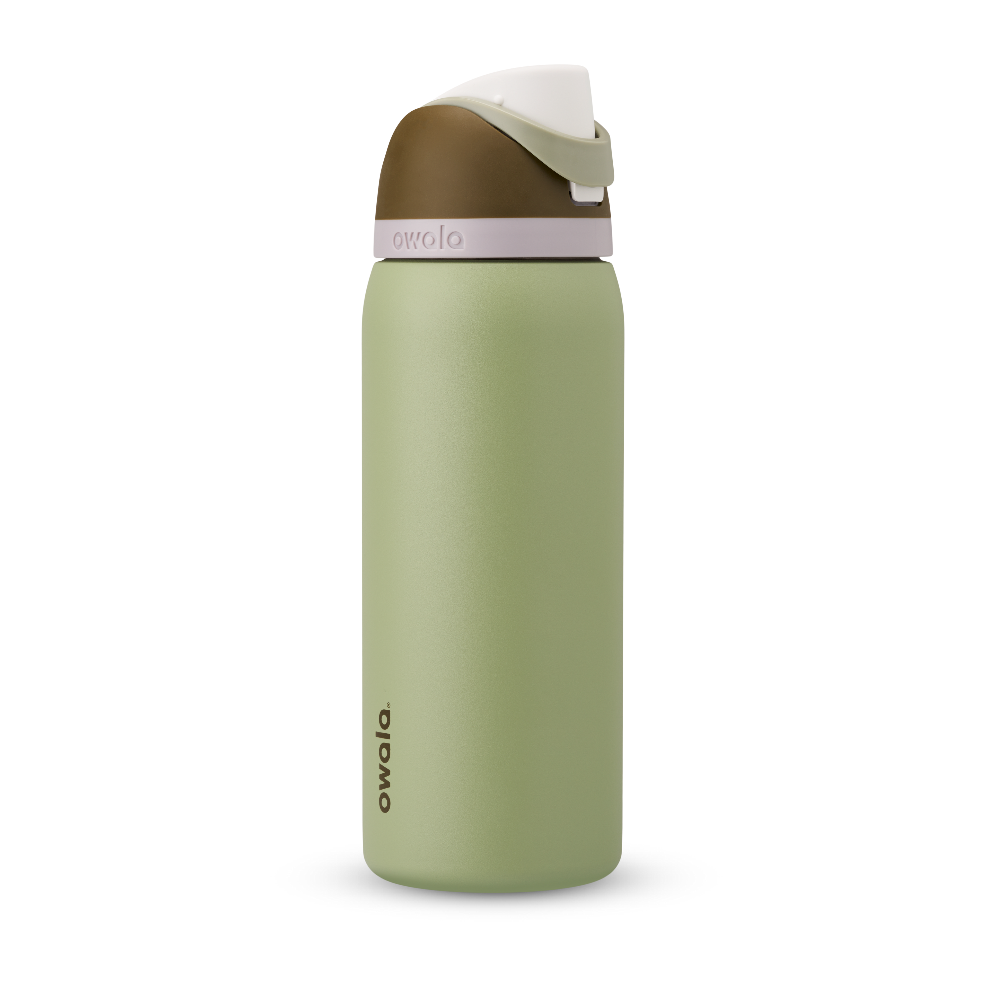 FreeSip 32oz in Frankie (Friends Fir Ever), olive sage green body with tan cream flip cap and carry loop