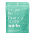 Bottle Cleaning Tablets 10 Pack in EcoBrite; front of teal resealable packet labeled \Natural Bottle Cleaning Tablets EcoBrite\