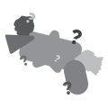 Mystery Sticker Pack illustration; gray silhouettes of various sticker shapes overlapped with question marks
