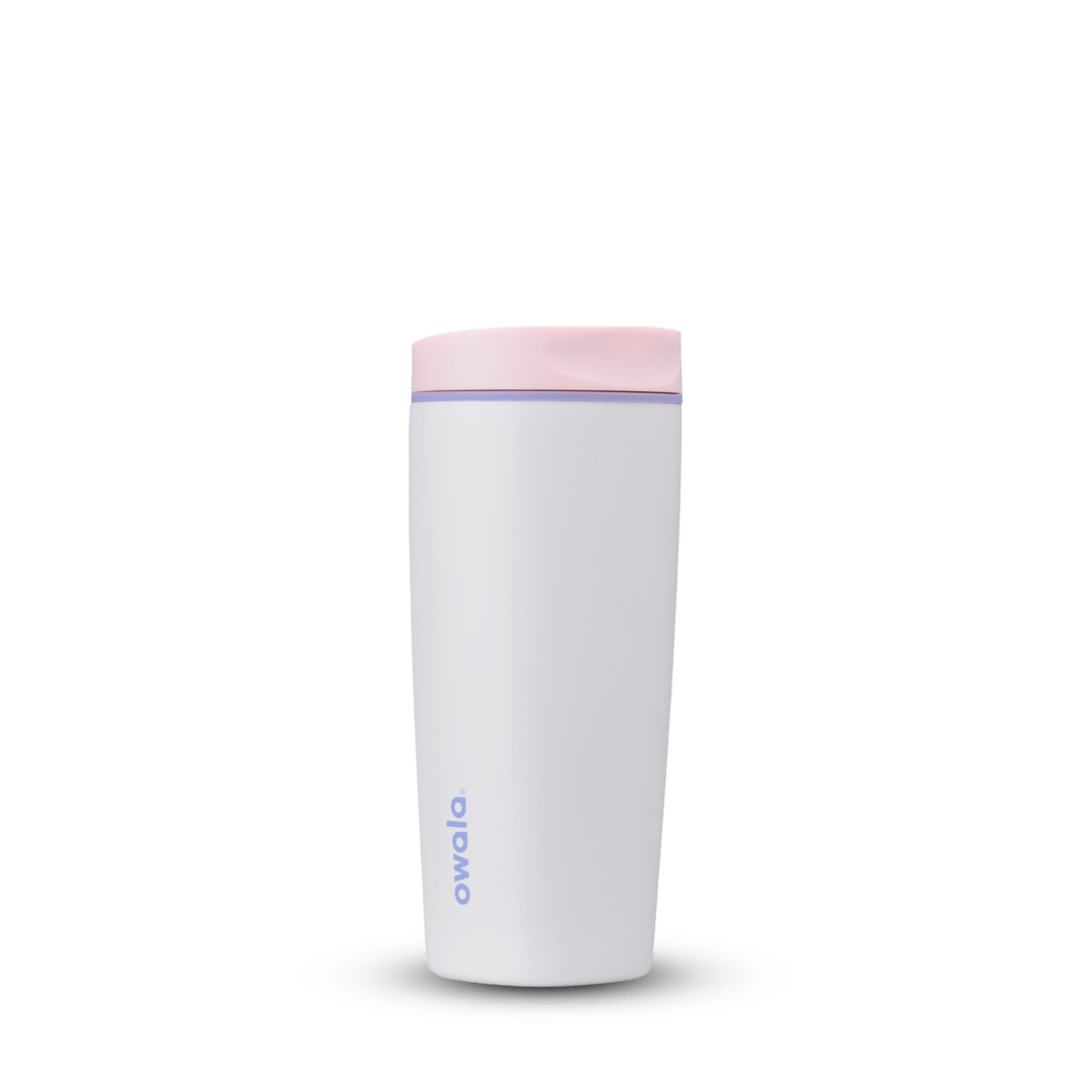 SmoothSip Slider 20oz, white body with pastel pink lid; front view