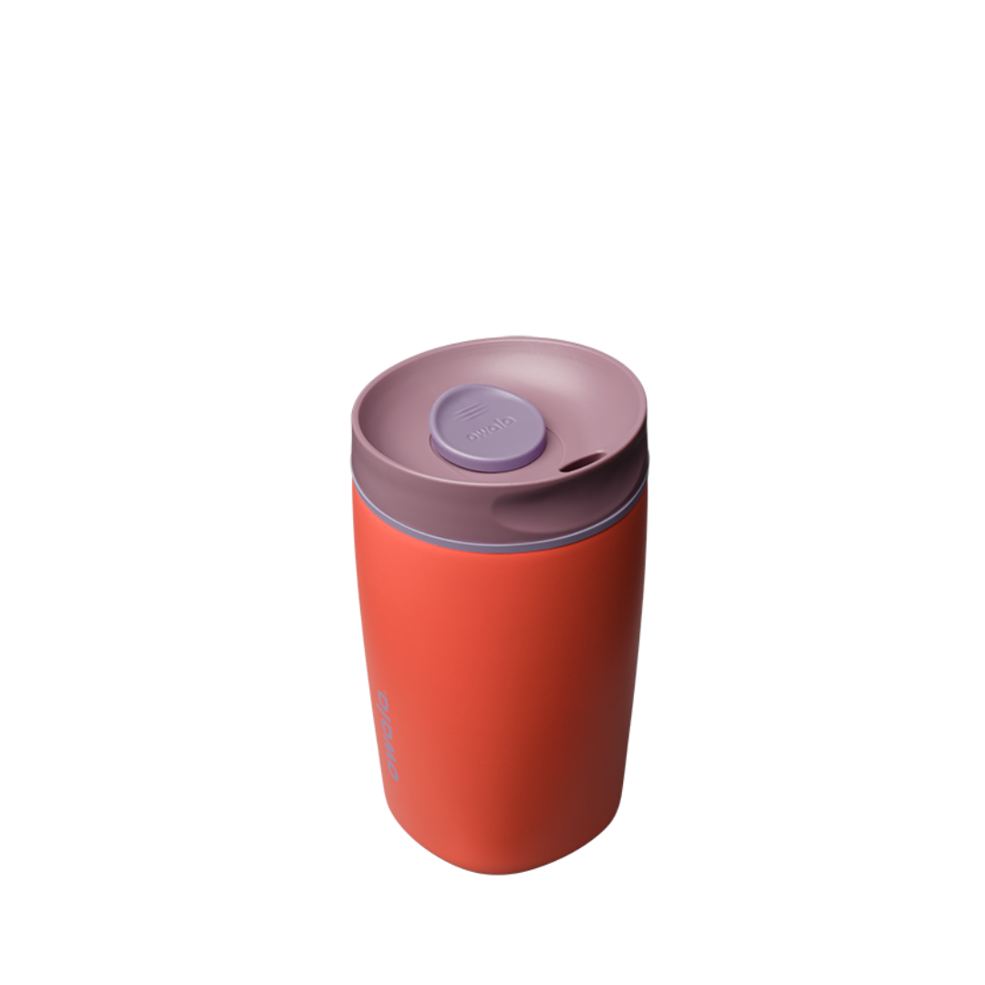 SmoothSip Slider 12oz, burnt orange body with dusty mauve lid