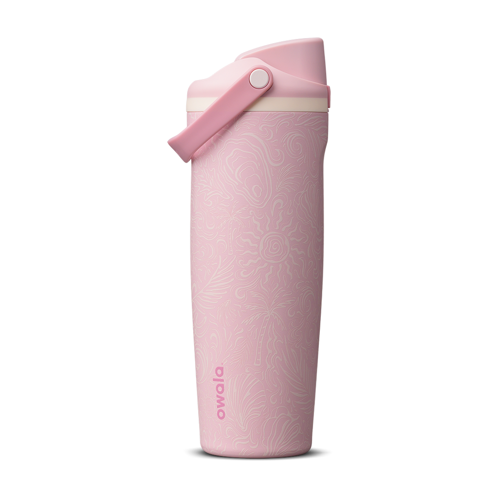 Owala Birthday Bash Coastal Bohemian 30oz FreeSip Sway bottle in soft rose pink