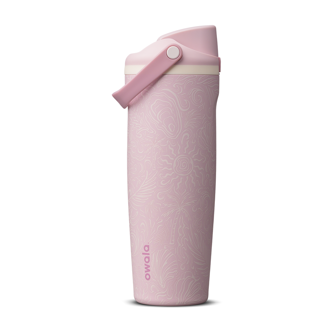 Owala Birthday Bash Coastal Bohemian 30oz FreeSip Sway bottle in soft rose pink
