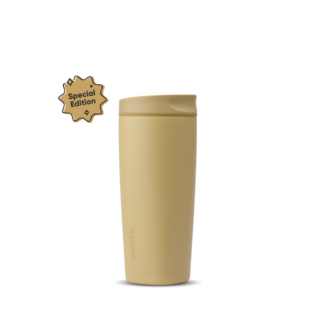 SmoothSip Slider 20oz Autumn Vista; warm golden sand body with matching tan lid and tan slider button