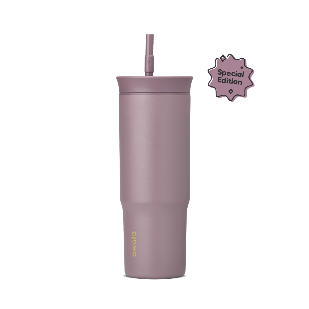 24oz Tumbler in Spring Revival; muted mauve-purple body with matching mauve lid and matching mauve straw