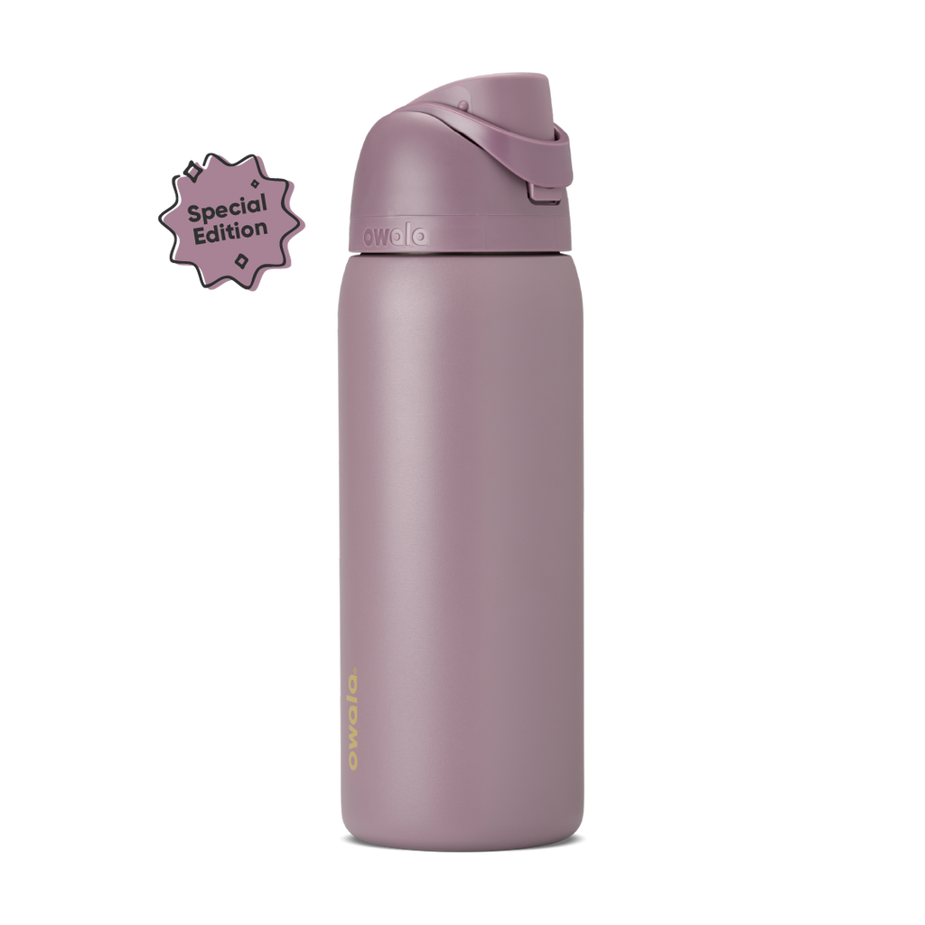 FreeSip 32oz in Spring Revival, soft dusty mauve/lilac body with matching flip cap and carry loop