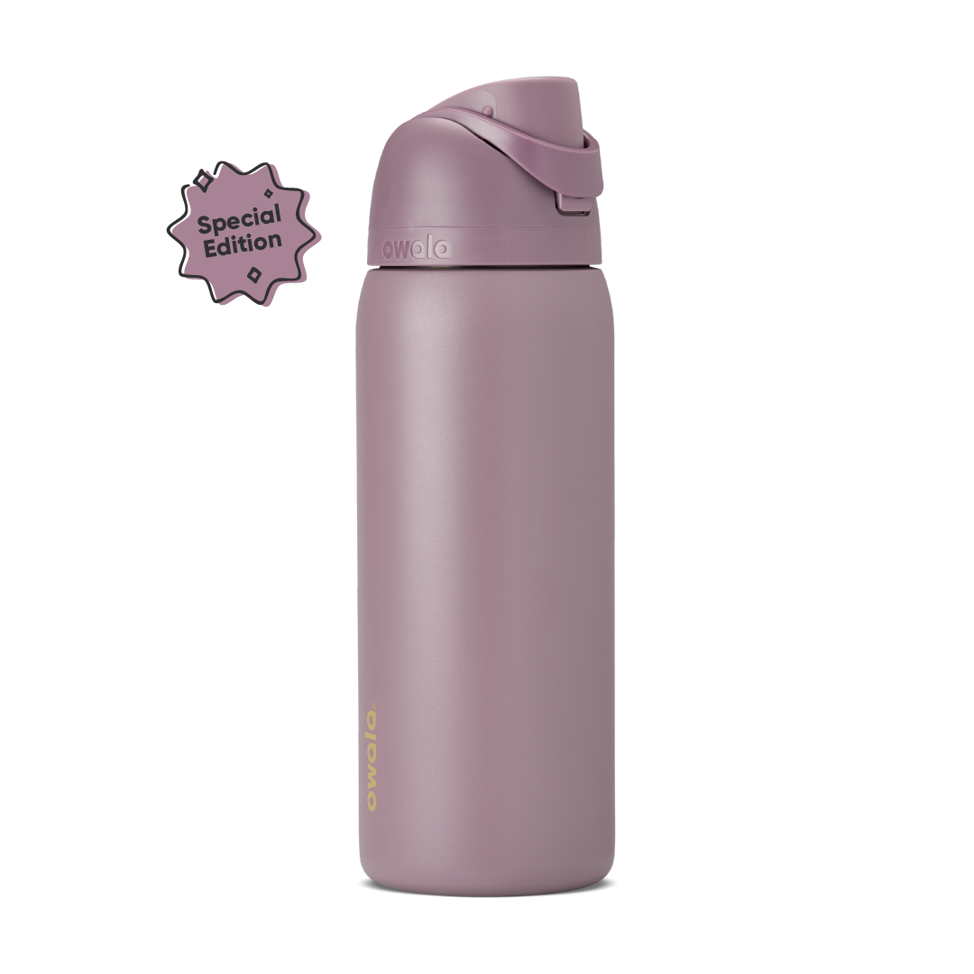 FreeSip 32oz in Spring Revival, soft dusty mauve/lilac body with matching flip cap and carry loop