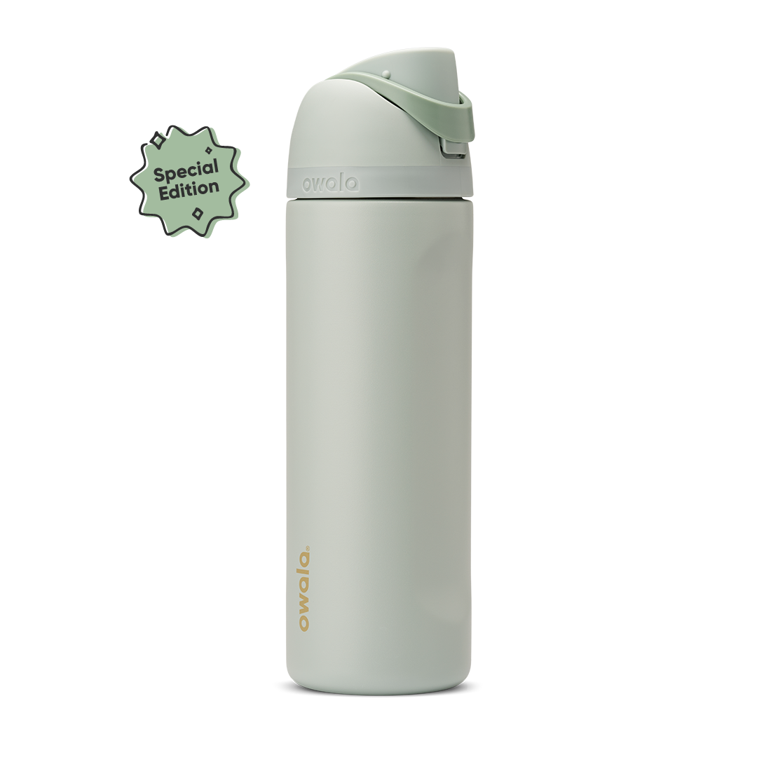 FreeSip 24oz Summer Paradise; soft sage green body with matching sage flip cap and carry loop