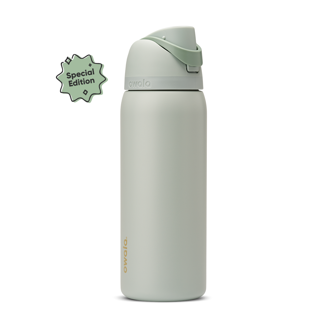 FreeSip 32oz Summer Paradise; soft sage green body with matching sage flip cap and carry loop