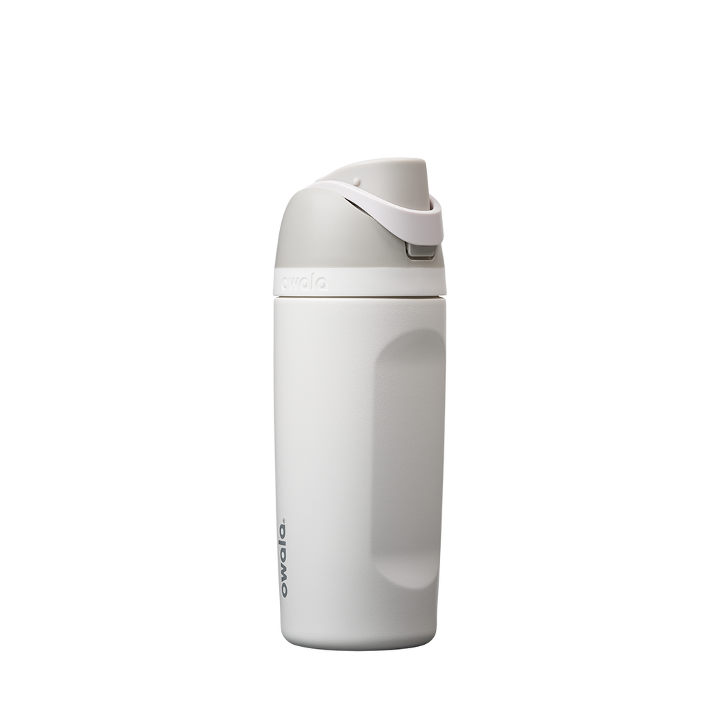 Kids FreeSip 16oz in Shy Marshmallow, off-white light gray insulated bottle with matching gray flip cap and gray carry loop