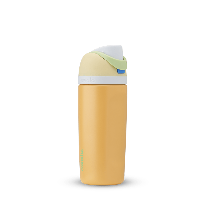 Owala Kids' FreeSip in Treasure Hunt — golden yellow body with mint green and white lid accents