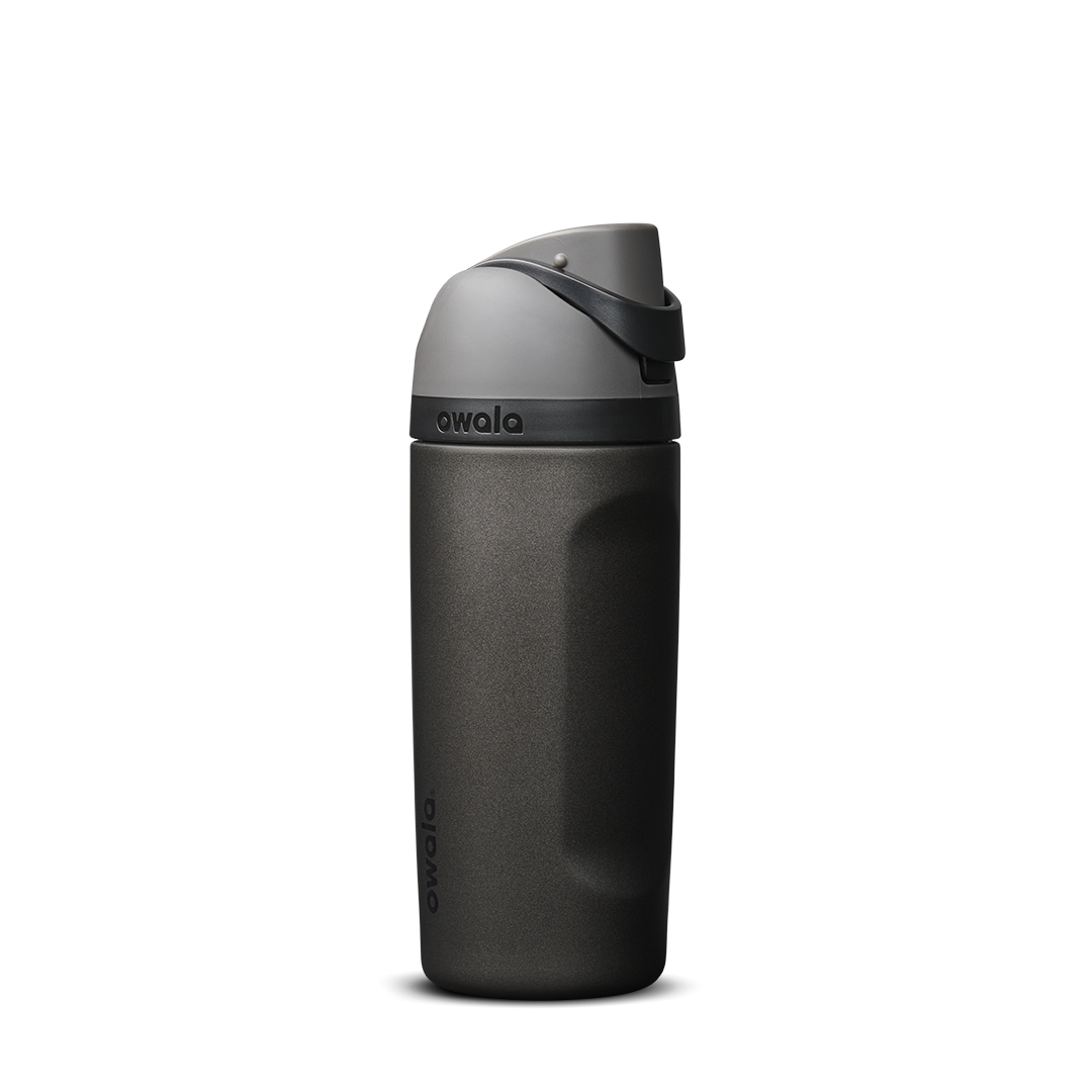 Kids FreeSip 16oz in Nailed It, dark charcoal gray insulated bottle with slightly lighter gray flip cap and carry loop