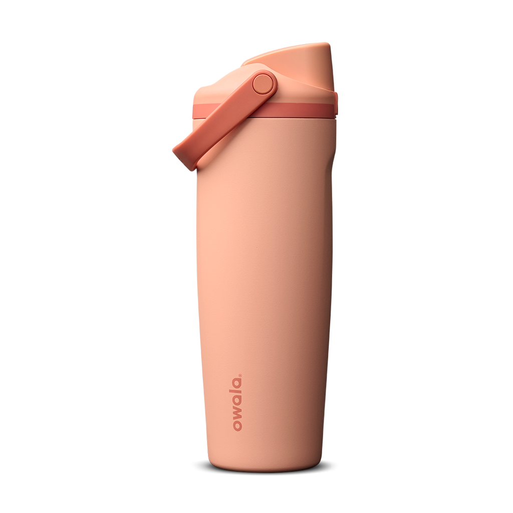 FreeSip Sway 30oz in Peach of Mind, soft peachy-salmon insulated water bottle with coral flip cap and carry loop