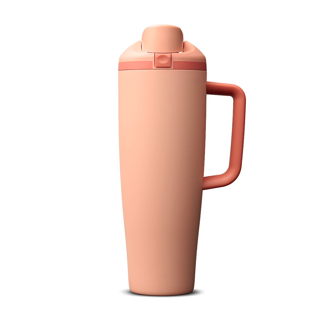 FreeSip Tumbler 40oz Peach of Mind, soft peach/salmon body with matching peachy lid and handle