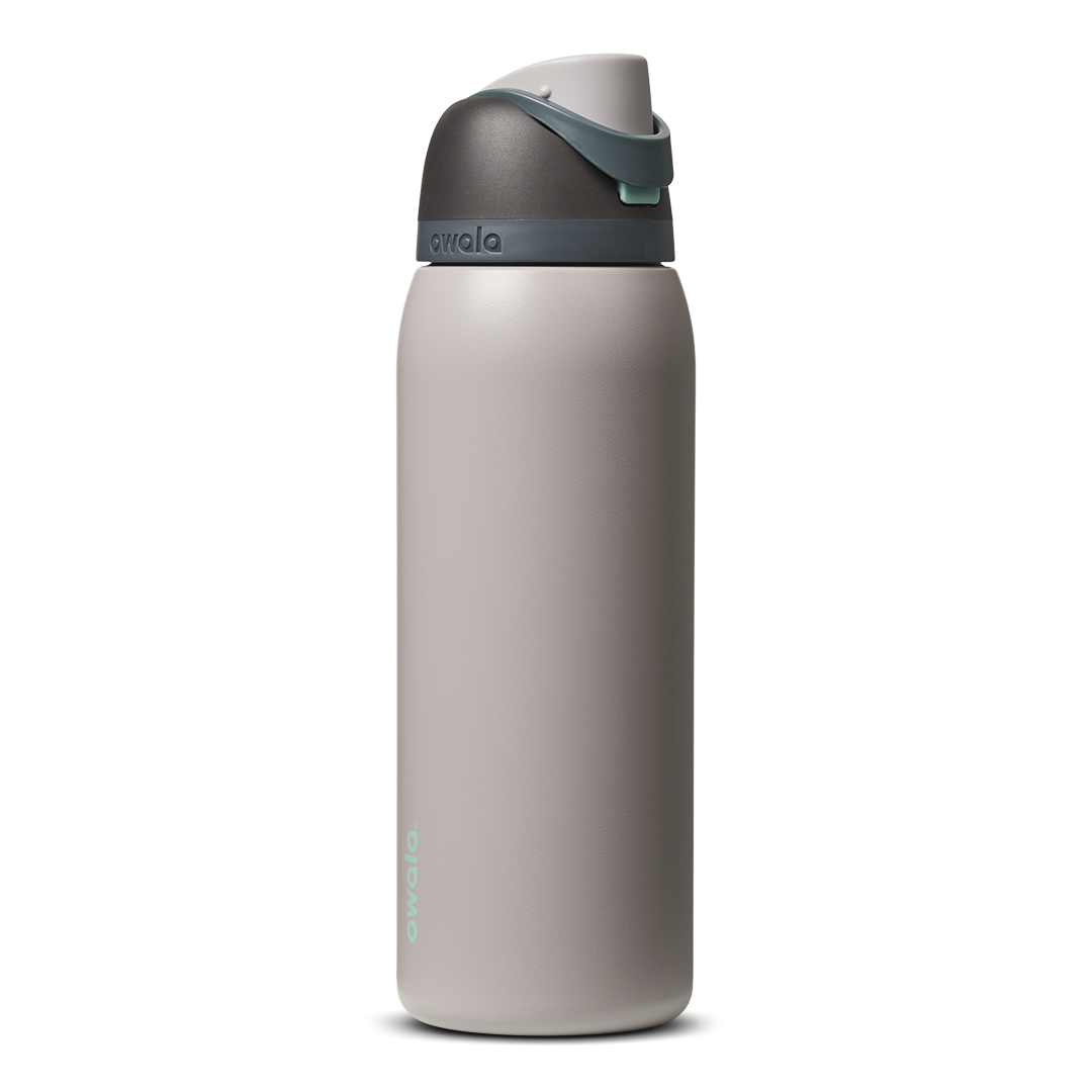 FreeSip 40oz in Neon Moon, light grey stone body with dark charcoal flip cap and teal accent detail