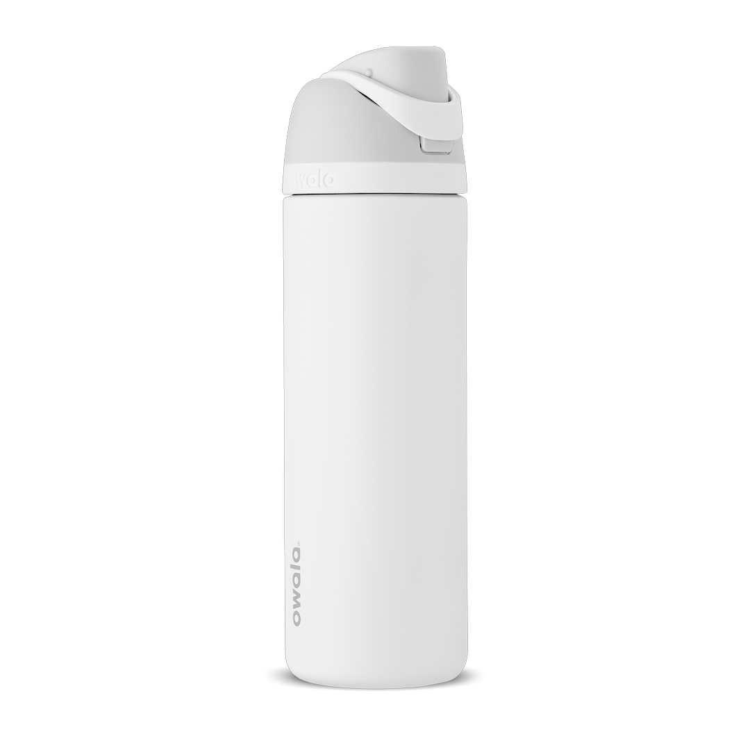 FreeSip 24oz in Shy Marshmallow, matte white insulated bottle with white flip cap and light grey carry loop