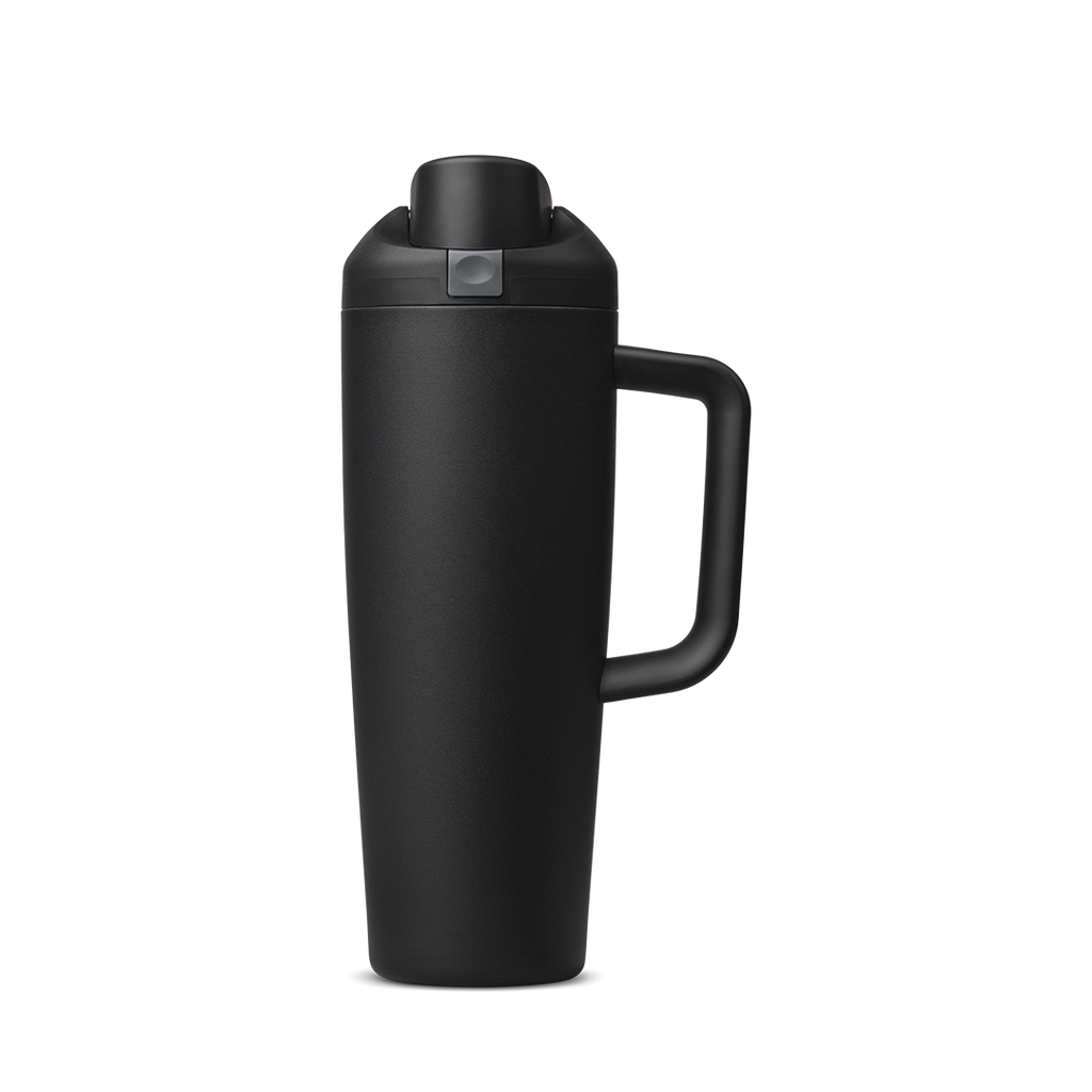 FreeSip Tumbler 30oz, matte black body with black lid and handle