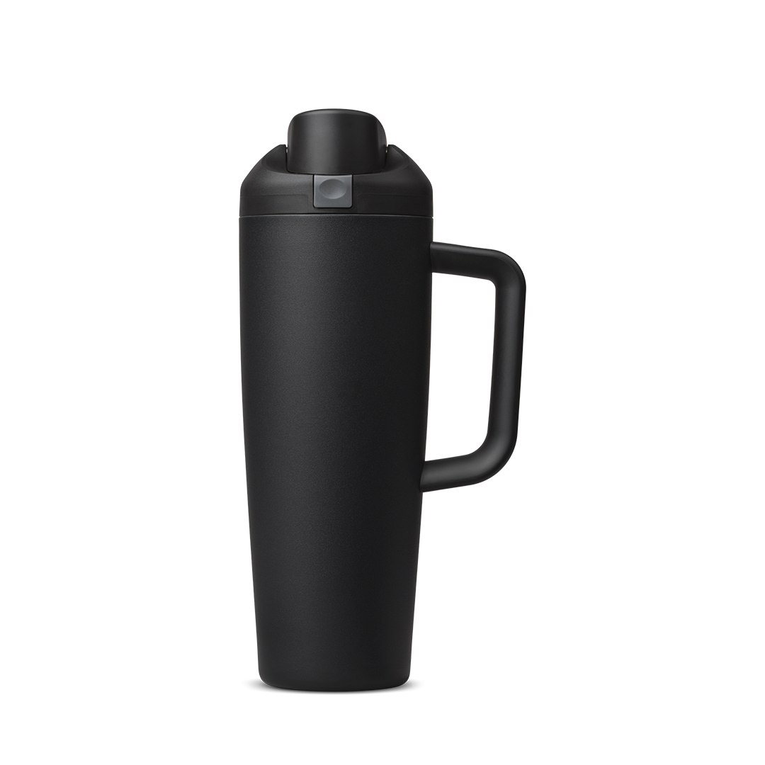 FreeSip Tumbler 30oz, matte black body with black lid and handle