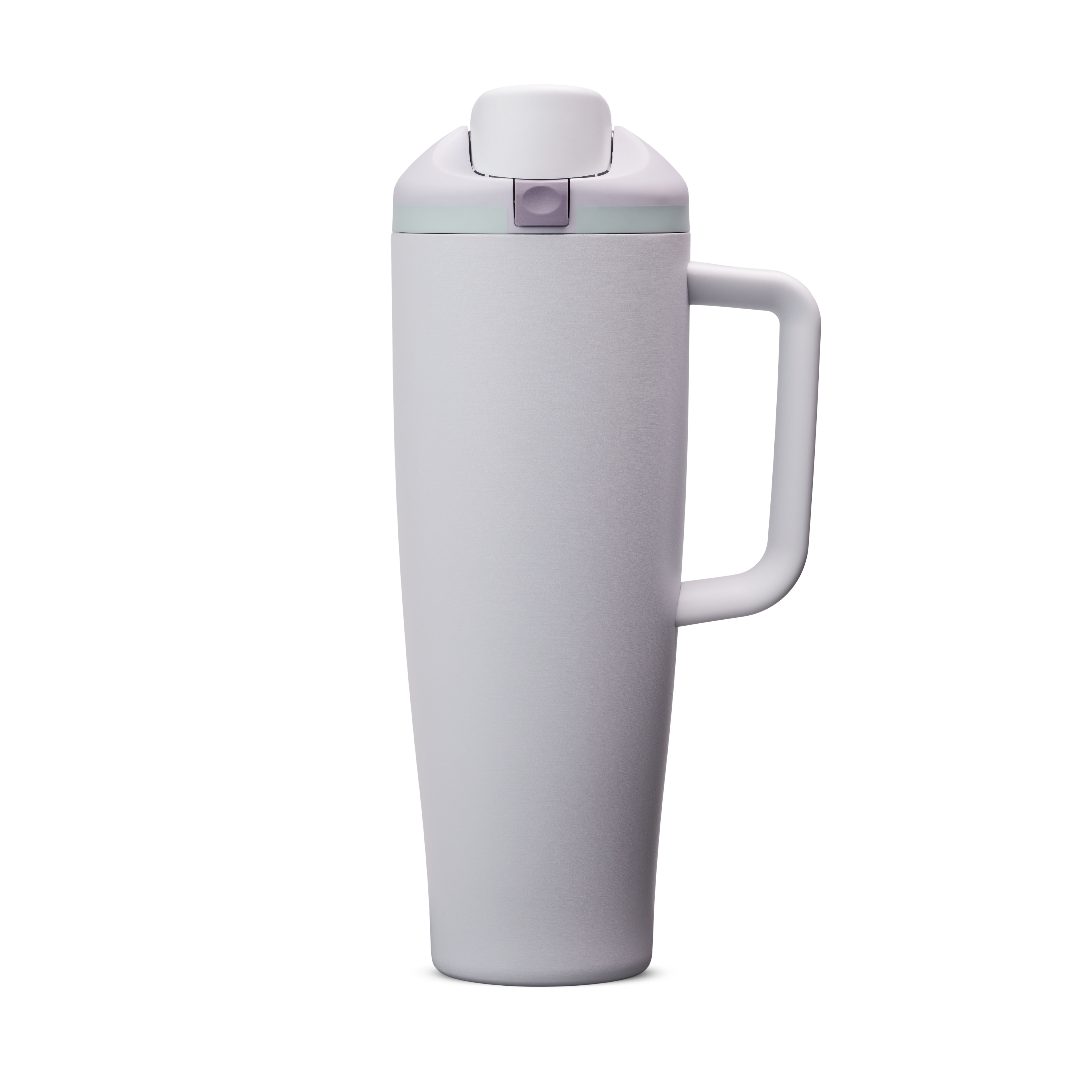 FreeSip Tumbler 40oz Open Air, pale lavender/light purple body with matching lavender flip cap, light blue accent band, and lavender handle