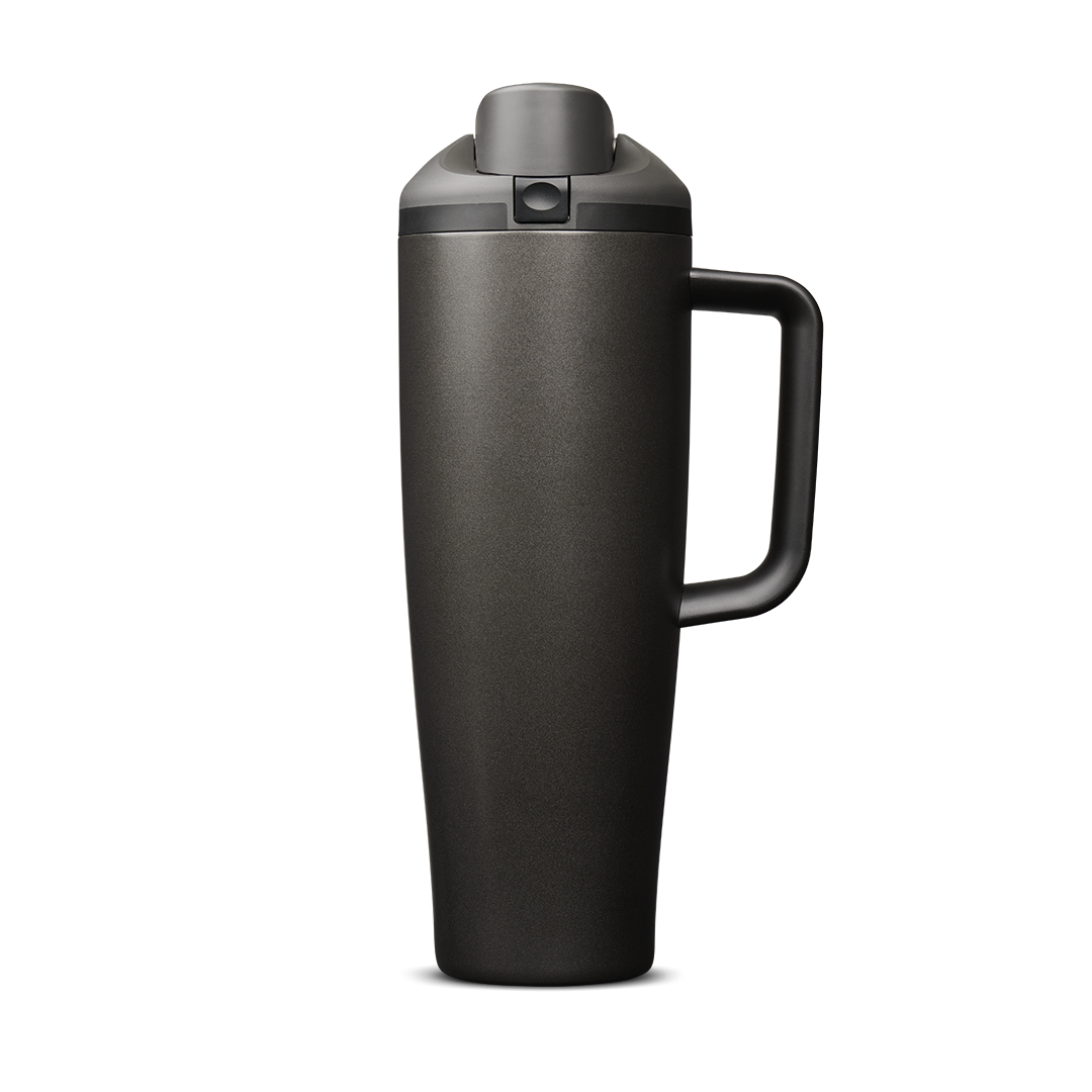 FreeSip Tumbler 40oz Nailed It, deep charcoal/near-black body with matching dark lid and handle