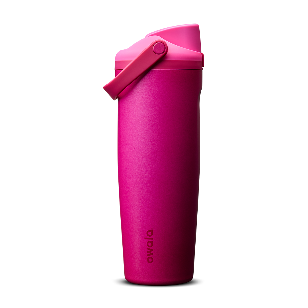 FreeSip Sway 30oz in Read My Lips, vivid fuchsia-pink insulated water bottle with matching hot pink flip cap and carry loop