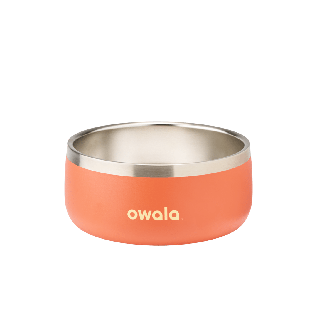 Pet Bowl 3-cup, coral orange exterior with stainless steel interior
