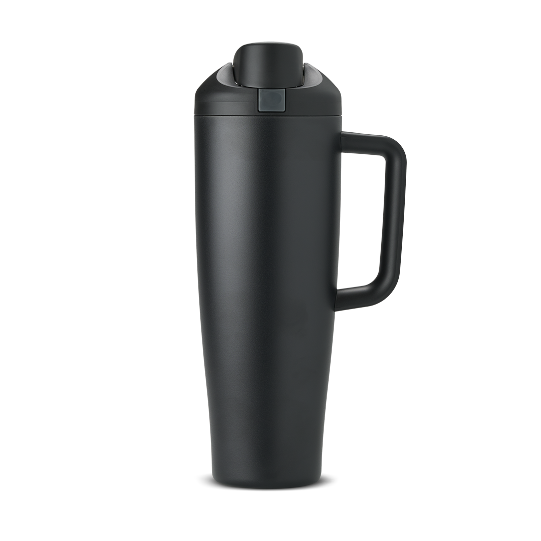 FreeSip Tumbler 40oz Very Very Dark, matte black body with matching black lid and handle