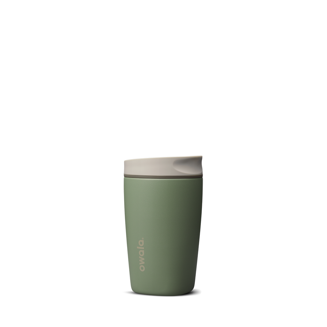 SmoothSip Slider 12oz in Green House, muted sage green body with cream slider lid