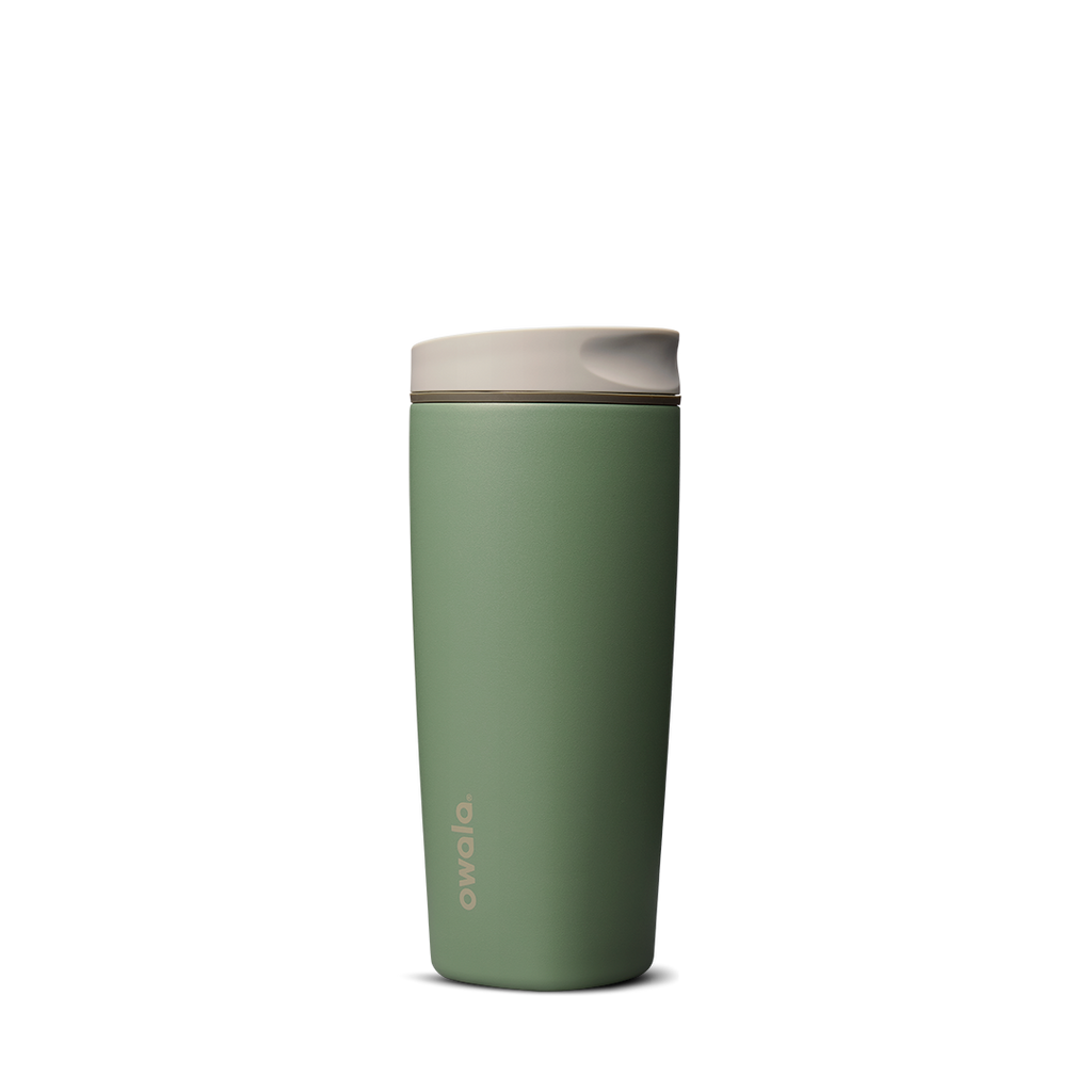 SmoothSip Slider 20oz in Green House, muted sage green body with cream slider lid