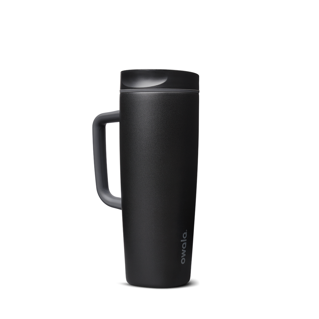 SmoothSip Slider with Handle 24oz in Very, Very Dark (Ceramic), matte black body with dark slider lid and black handle