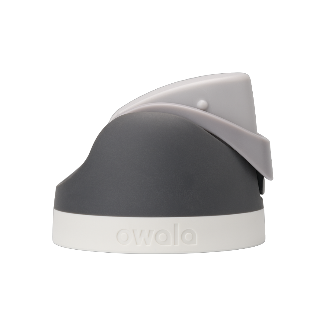 FreeSip replacement lid in Rock On, dark charcoal/graphite body with light gray flip cap and white base ring