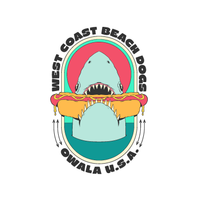 Shark Eating A Hotdog sticker illustration