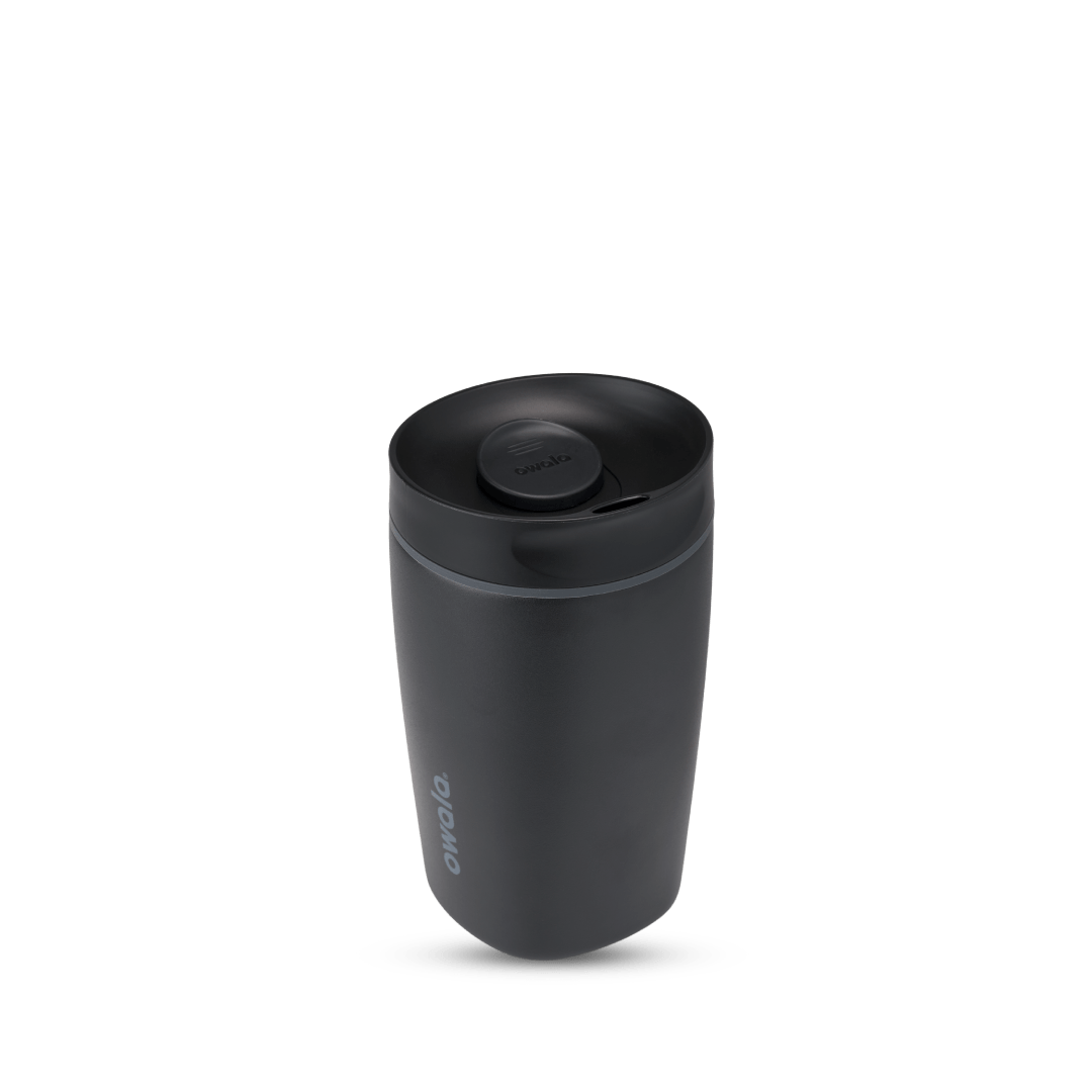 SmoothSip Slider 12oz in Very, Very Dark, all-black body and lid with matching black slider button