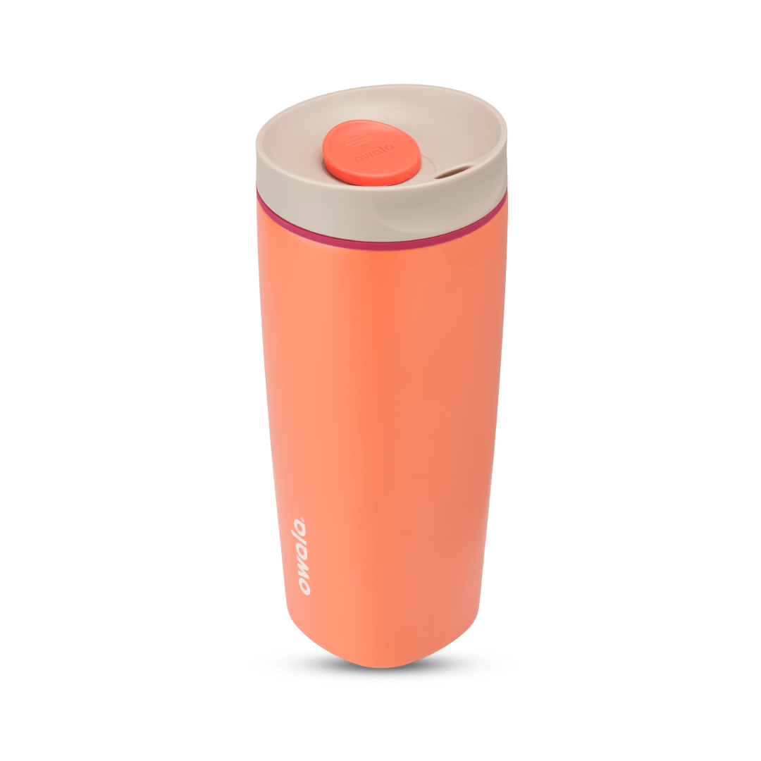 SmoothSip Slider 20oz, bright coral orange body with cream and orange accent lid