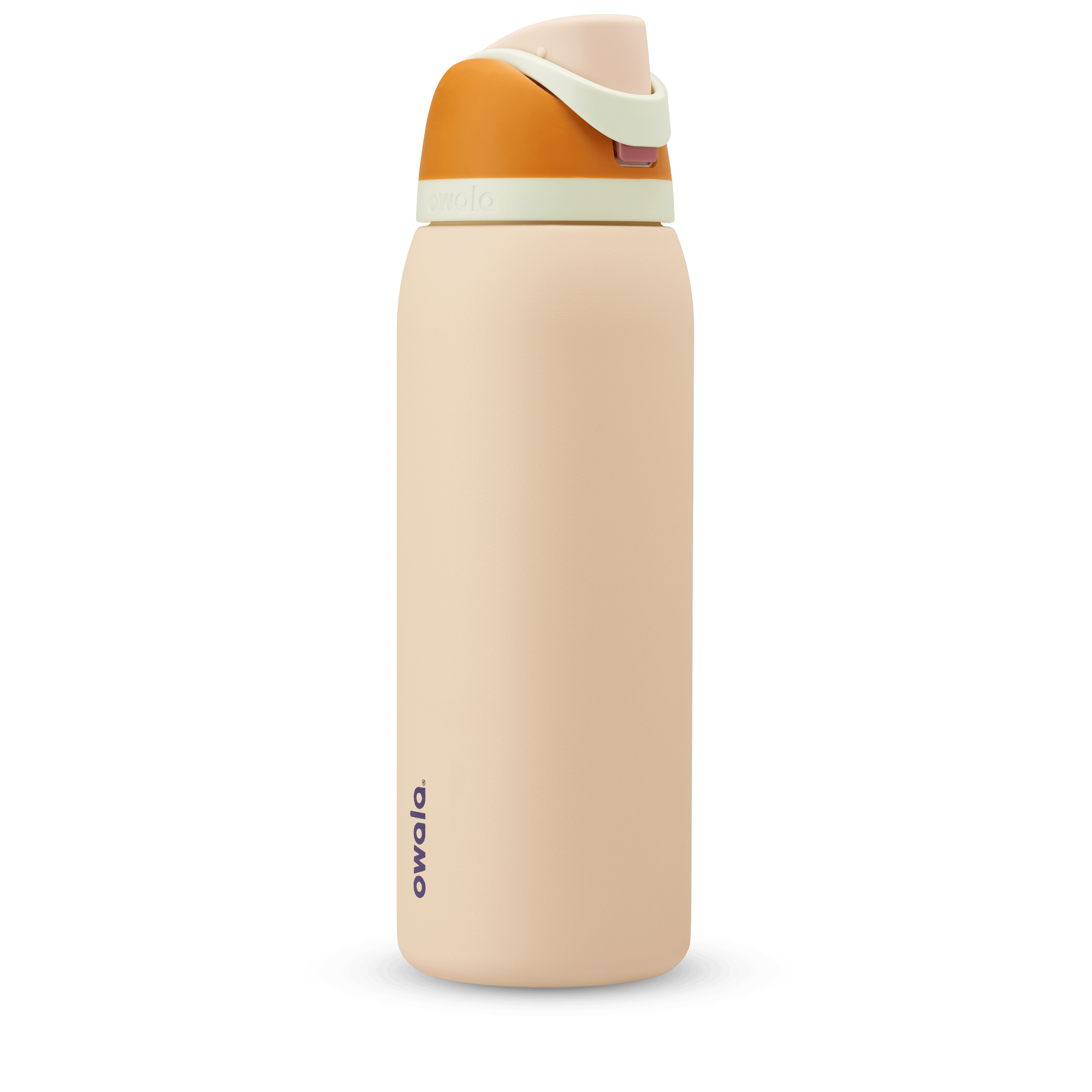 FreeSip 40oz water bottle, warm sandy peach body with golden orange and pale mint color-block flip cap