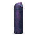 FreeSip 24oz Arctic Storm; rotating view of deep navy blue body with swirling dark purple marbled wave pattern, dark plum flip cap, lavender carry loop, and dark slate lid