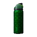 Rotating view of Wicked Elphaba edition FreeSip bottle; deep emerald green body with geometric diamond-pattern texture, dark green flip cap, and bright green carry loop