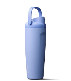 Owala FreeSip Tumbler in Eucalyptus, mint green insulated stainless steel body with tan side handle, light gray lid, and white straw